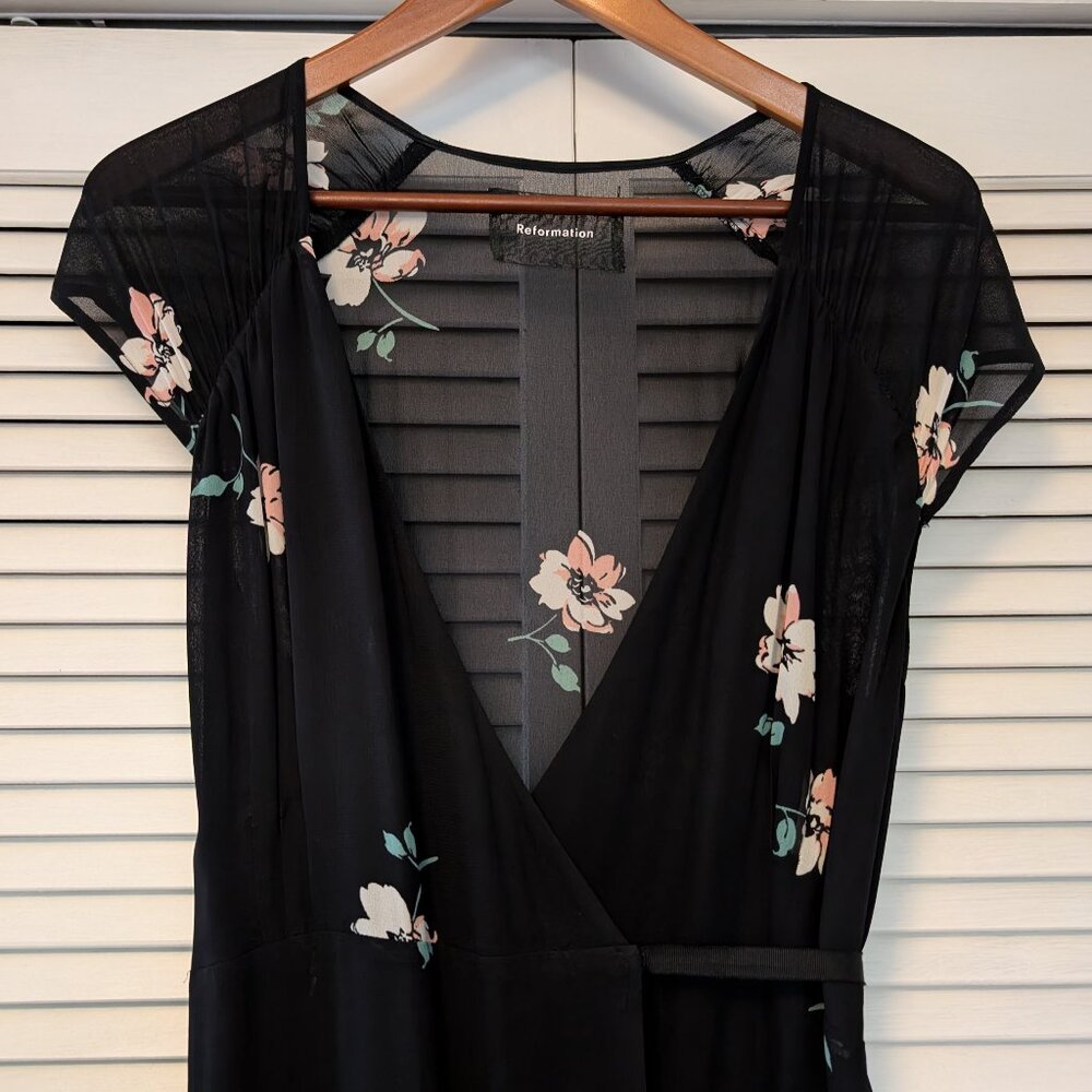 Reformation Black Floral Wrap Maxi Dress